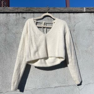 Cream forever21 off shoulder crop top fuzzy sweater